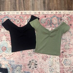 American Eagle Outfitters Black and Green Crop Tops